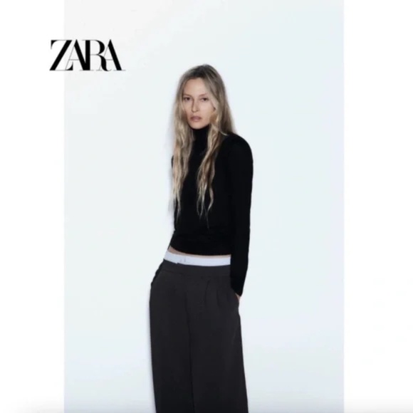 ZARA contrast double waist trousers boxer trim pants women size XS capsule smart - Picture 3 of 6